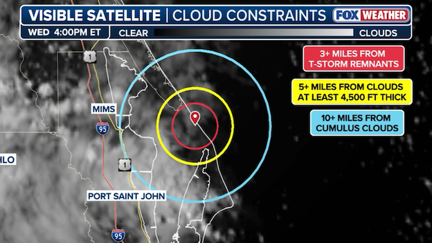 Sunshine breaks through at Kennedy Space Center as clouds clear for launch