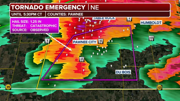 Tornado Emergency issued as storm impacts Nebraska