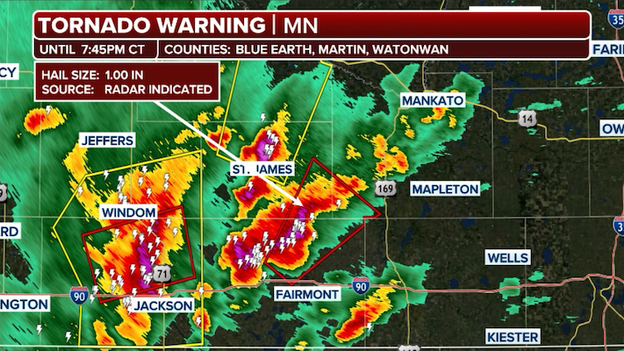 Brief tornado spotted north of Fairmont, Minnesota