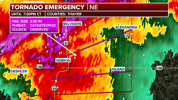 Tornado Emergency issued for Hebron, Nebraska