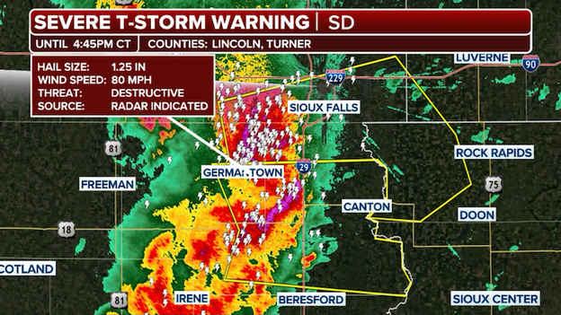 'Destructive’ Severe Thunderstorm Warning issued south of Sioux Falls