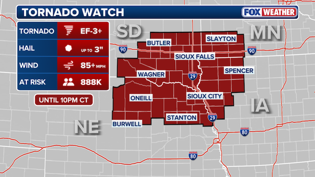 Tornado Watch issued for parts of Iowa, Nebraska, South Dakota and Minnesota