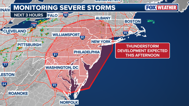 Severe thunderstorms to develop along the East Coast in a matter of hours