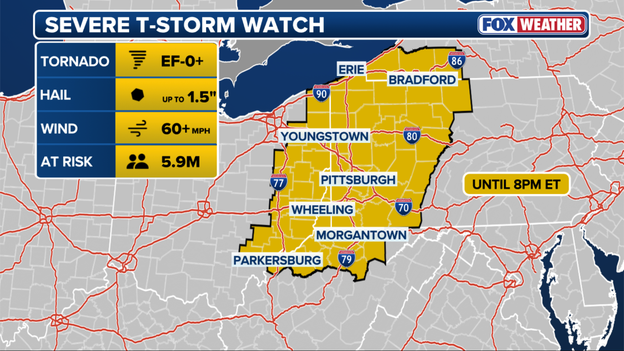 Severe Thunderstorm Watch issued for parts of New York, Pennsylvania, Ohio, and West Virginia