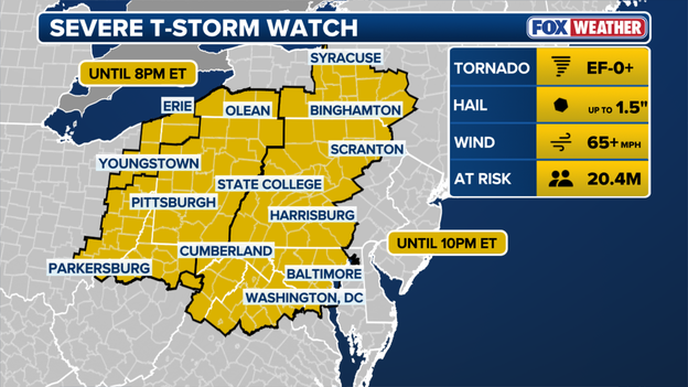 Severe Thunderstorm Watch expands to include millions more in the interior Northeast