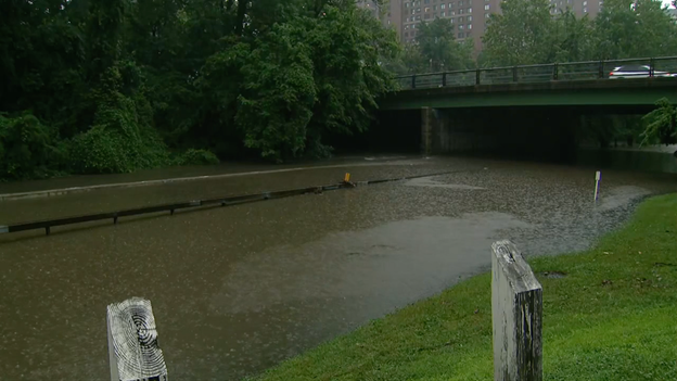 Flash flooding submerges sections of the Bronx River Parkway in Westchester County