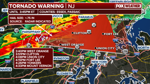 Tornado-warned storm could reach New York City just after 4 p.m.