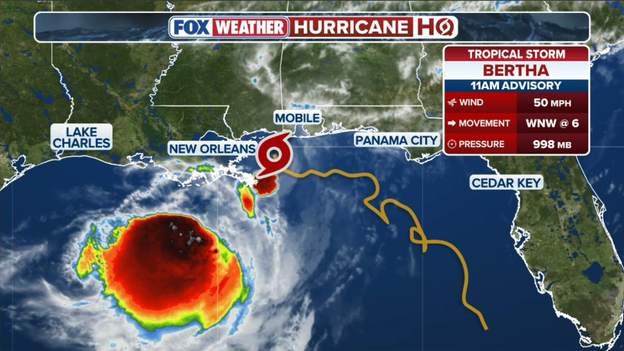 11 a.m. Advisory: Tropical Storm Bertha holds at 50 mph as it crawls toward Louisiana