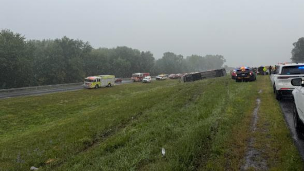 Multiple injuries reported after bus overturns on New York State Thruway in Plattekill