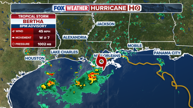 8 p.m. Advisory: No major changes as Bertha continues west across Louisiana
