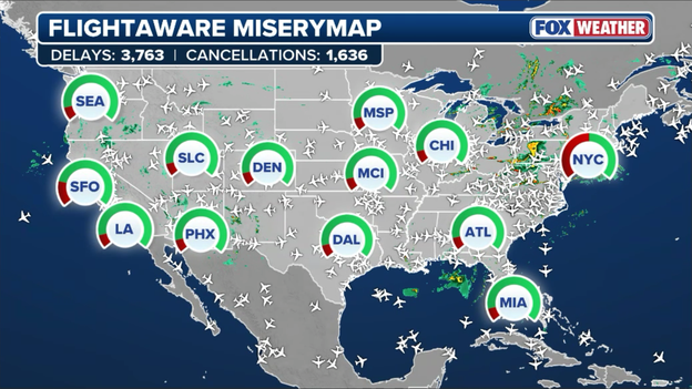 U.S. flight disruptions surge past 5,300 as FAA ground stops gridlock East Coast hubs