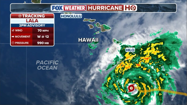 2 p.m. ET advisory: Lala nears hurricane strength with 70 mph winds