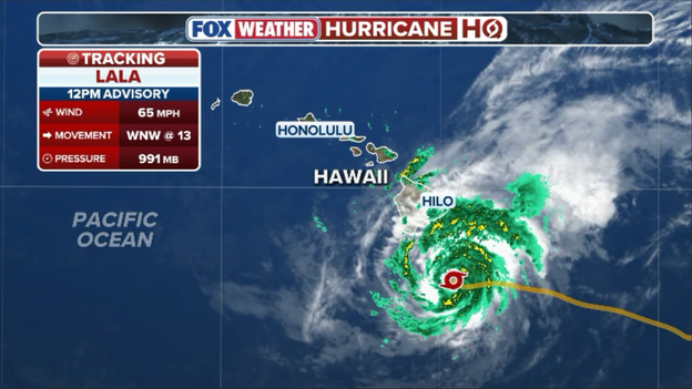 12 p.m. ET update: Lala spreading heavy rain, strong winds across Big Island