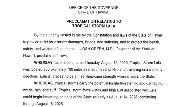 State of emergency issued for Hawaii as Lala's core moves in