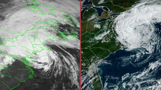 Eerie satellite comparison: Today's nor'easter mirrors Hurricane Gloria 41 years later