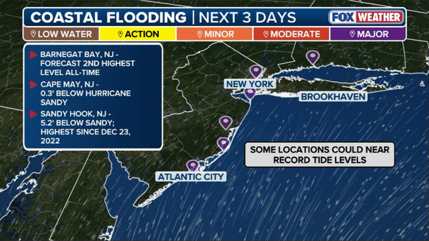 Morning high tide threatens near-record coastal flooding across NJ and NYC