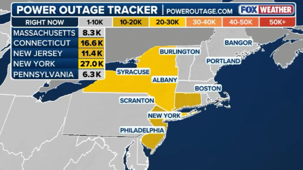 Nor’easter knocks out power to nearly 70,000 in the Northeast as coastal communities battered