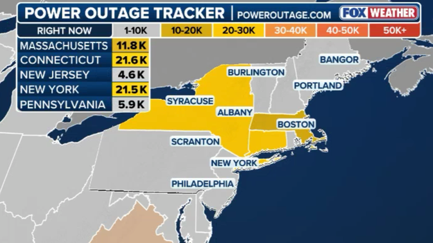 Tens of thousands lose power as damaging nor’easter hits East Coast