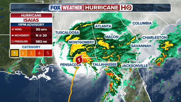 Isaias weakens to Category 1 hurricane as it moves across Florida Panhandle