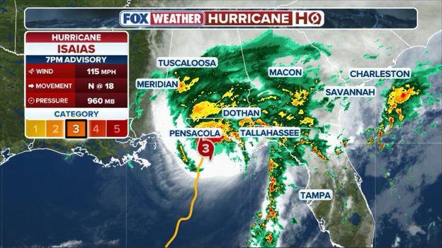 Eyewall of Isaias now approaching the coast