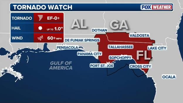 Tornado Watch in effect for parts of Florida, southern Georgia