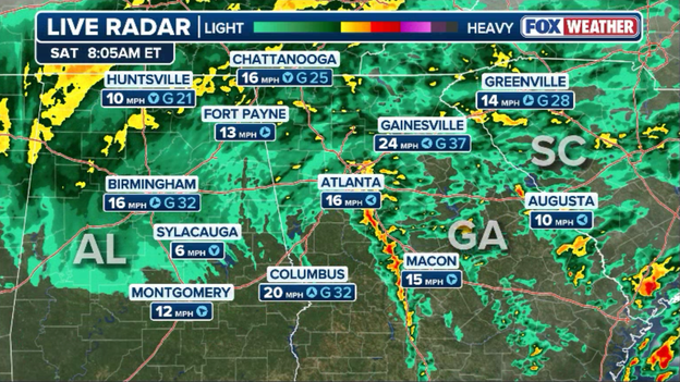 Gusty winds surge north into Chattanooga and Greenville
