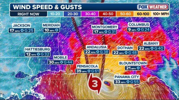 Dangerous gusts push inland as eyewall moves toward coast