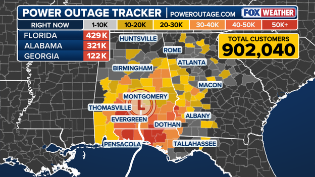 Power outages continue to skyrocket, more than 900K in the dark across the Southeast