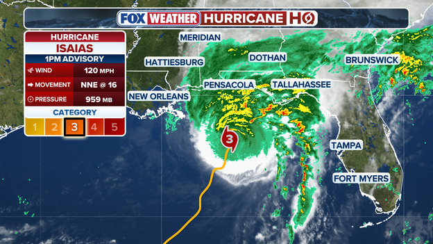 1 p.m. position update: Isaias accelerates north-northeast with 120 mph winds