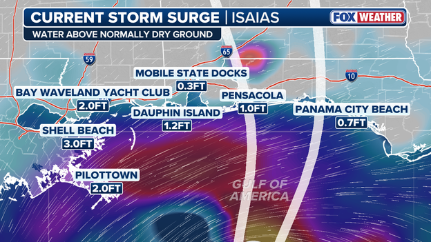 Storm surge building across northern Gulf as Isaias nears