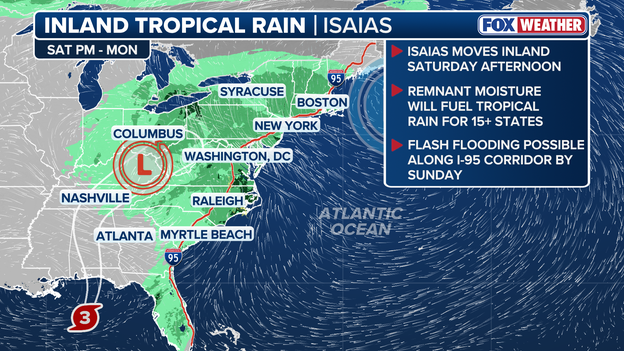 From the Gulf to the Northeast: Isaias to drench East Coast through weekend