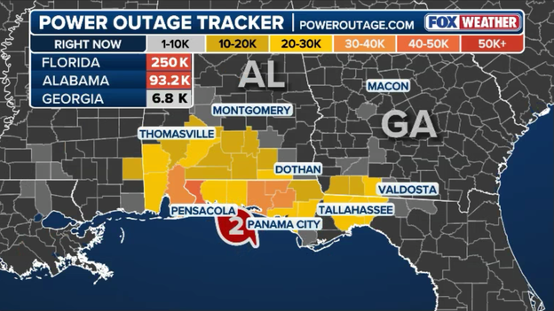 More than 340,000 in the dark across Florida and Alabama