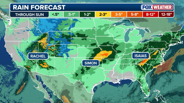 Triple tropical threat: Isaias, Rachel, and Simon to drench the U.S.