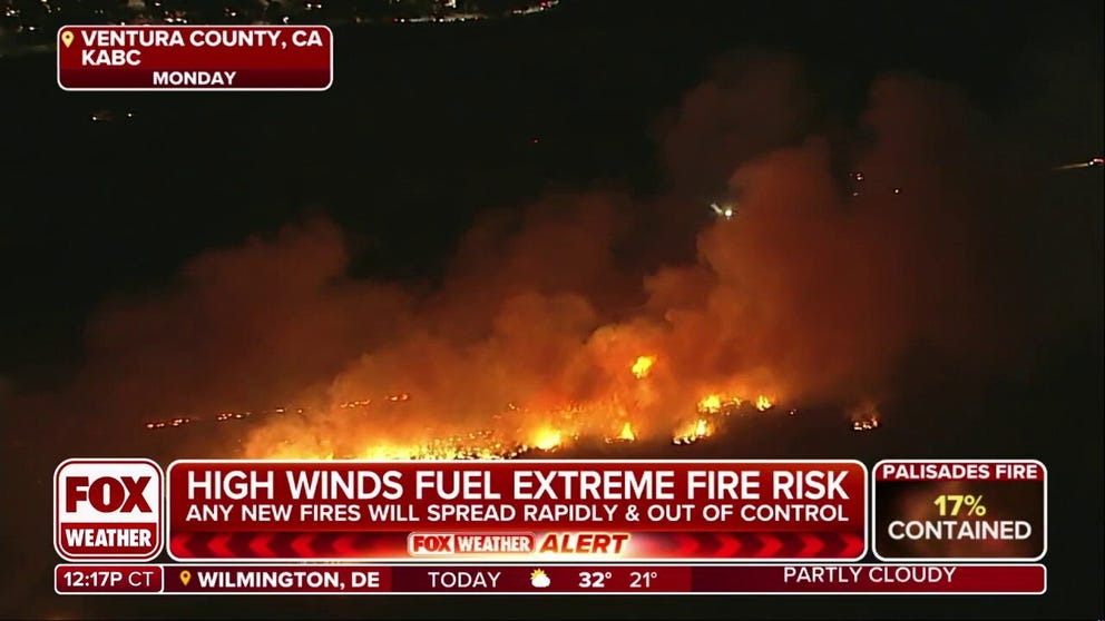 Amid a "Particularly Dangerous Situation" Fire Weather Warning, wildfires in Southern California continue to burn. FOX Business Correspondent Max Gorden gives an update on containment and wind conditions of the Palisades Fire in the Pacific Palisades. 