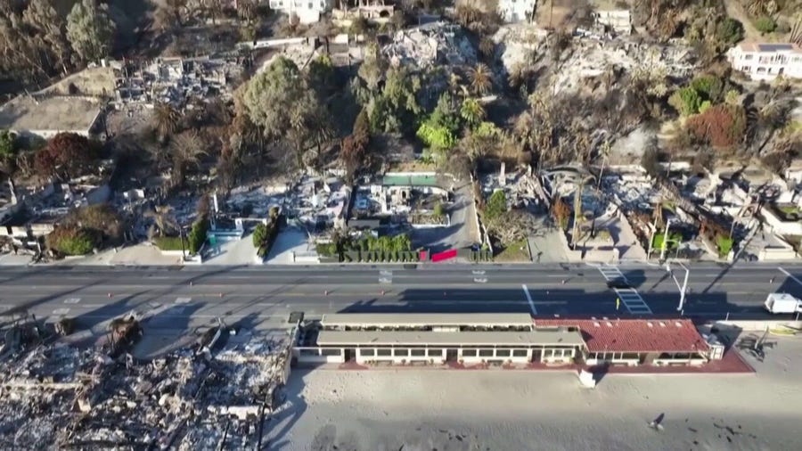 Drone video shows apocylaptic scenes in Malibu after wildfire