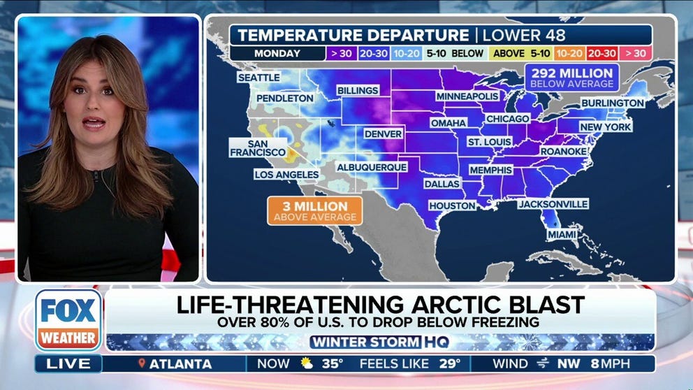 FOX Weather Meteorologist Jane Minar outlines the life-threatening cold that will dive into the South ahead of a winter storm that could unfold in the region starting early next week.