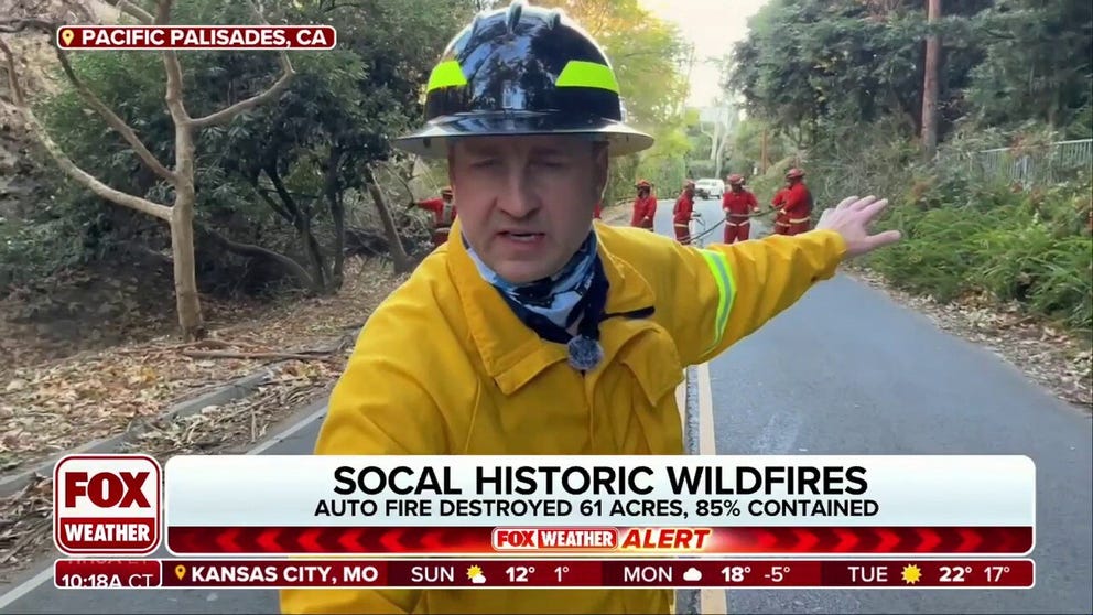 FOX Weather Correspondent Robert Ray reports from Pacific Palisades, where firefighters are working to contain the wildfire by conducting fuel suppression and reduction. 