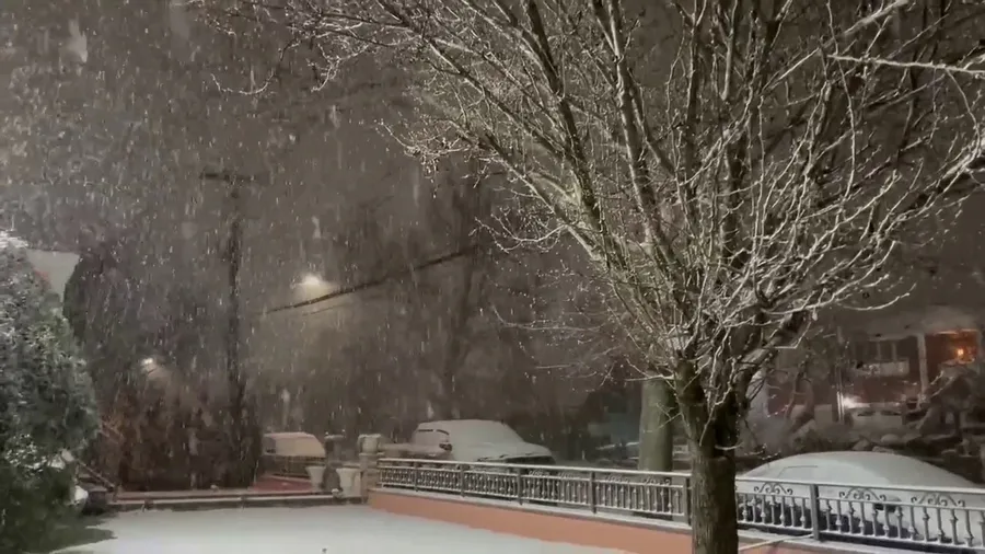 Snow falling in Brooklyn, New York 