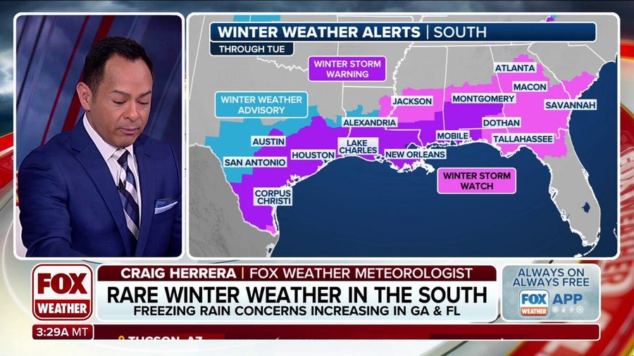 Rare winter storm has millions across South preparing for heavy snow, ice