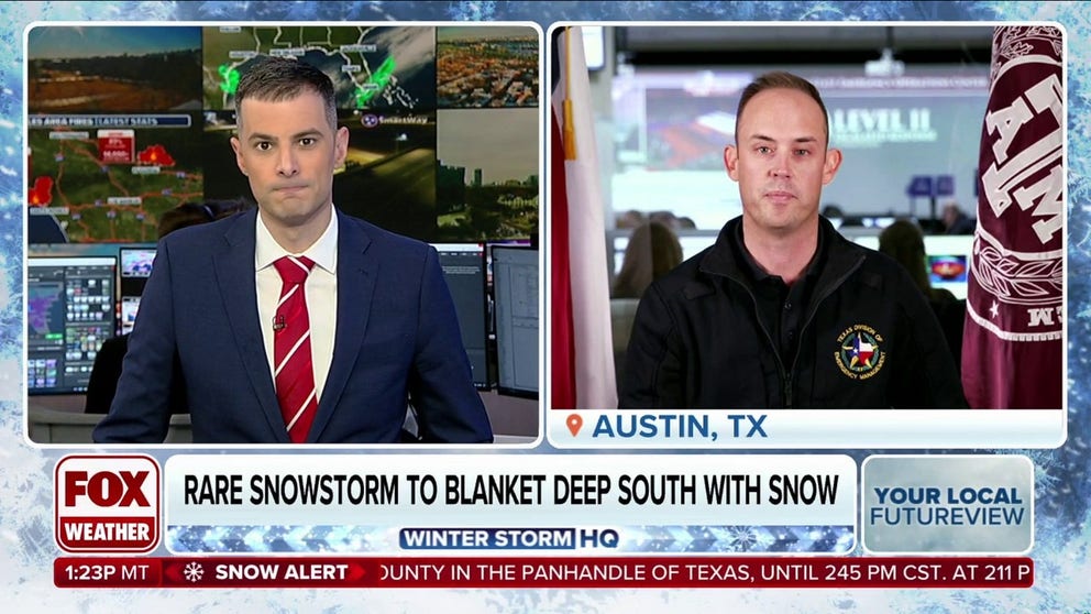 Texas Department of Emergency Management Assistant Director Seth W. Christensen explains how resources are stocked up across Texas for the incoming winter storm. Heavy snow is forecast across parts of Texas.