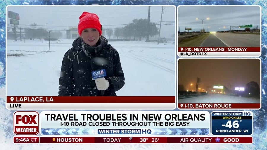 Winter storm bringing near-blizzard conditions to New Orleans, shutting down I-10