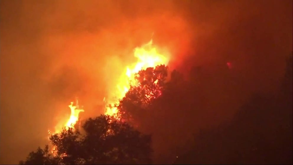 Video shows the Lilac Fire raging in Bonsall, California. The wildfire prompted mandatory evacuations Tuesday morning (Video Credit: KGTV).