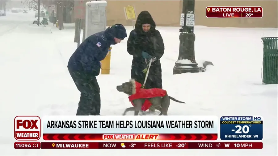 FOX Weather's Mike Seidel meets a dog who sees snow for the first time