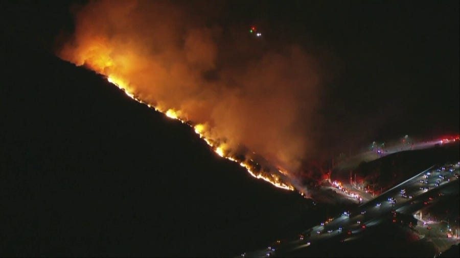 Watch: Sepulveda Fire burns along 405 Freeway in Los Angeles