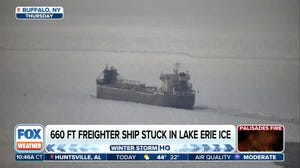 660-foot freightliner ship stuck in Lake Erie ice