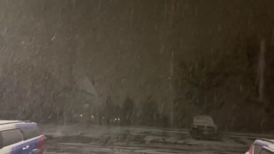 Whiteout conditions in Burlington, VT after snow squall broke out Tuesday morning