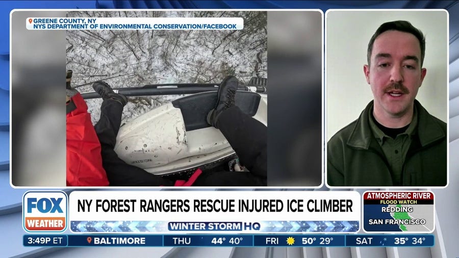 New York forest rangers rescue injured ice climer