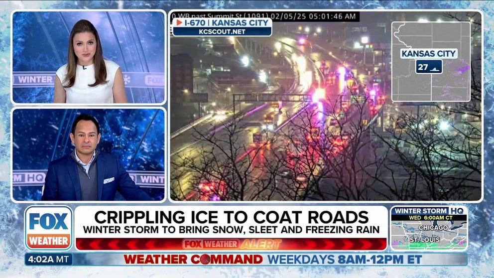 Millions of people across more than 20 states from the Midwest to the Northeast are on alert as the first in a pair of ice storms begins to impact travel due to widespread freezing rain. FOX Weather Meteorologist Britta Merwin and Craig Herrera have the forecast.  