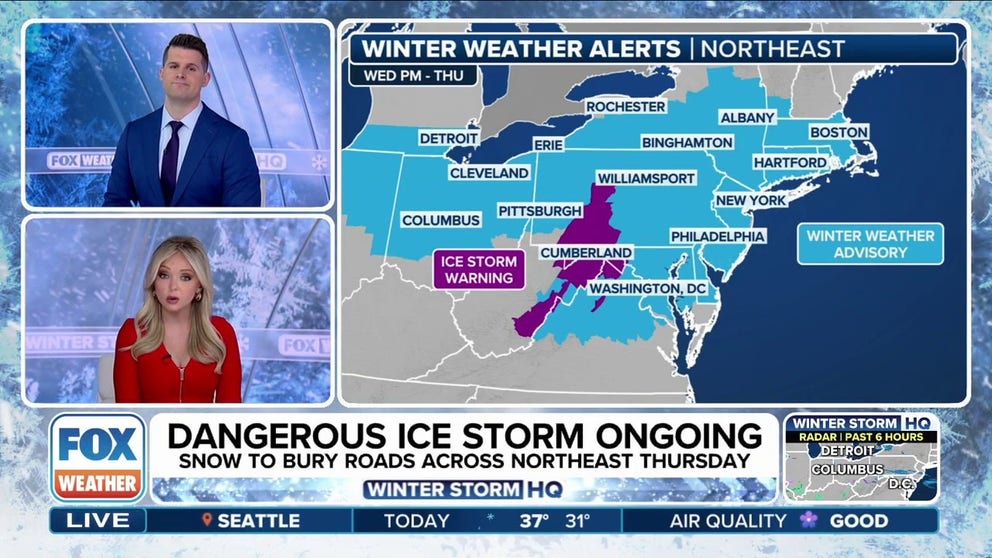 Winter weather alerts remain in effect across nearly two dozen states as a developing ice storm gains strength and makes its way across the eastern half of the U.S. this week.