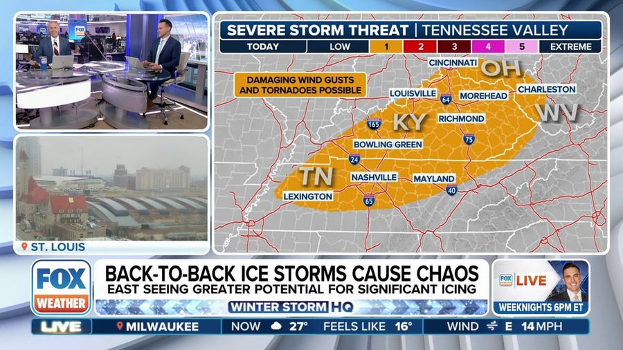 Ohio and Tennessee valleys threatened by severe weather on warm side of winter storm